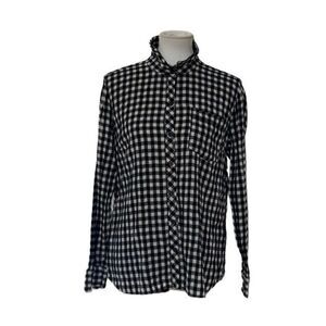 Lucky Brand Black and White Check Plaid Flannel Shirt Button Ip sz L Large